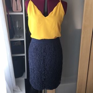 French connection navy lace overlay skirt
